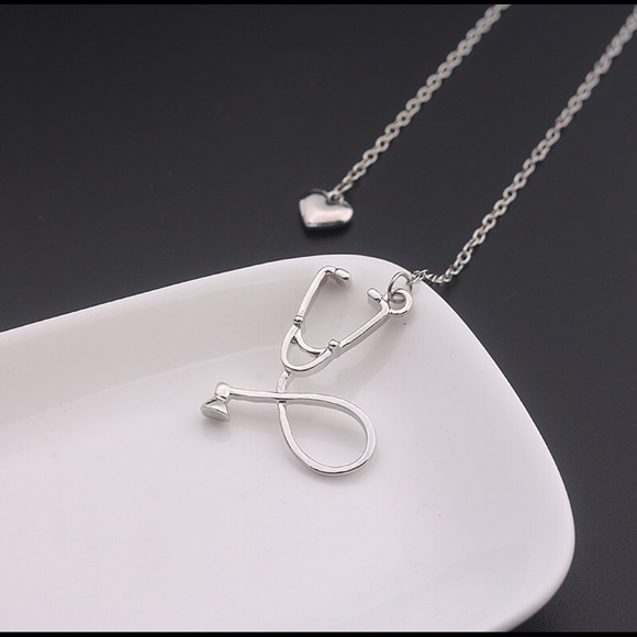 Silver Tone Stethoscope Nurse Necklace - Picture 2 of 3